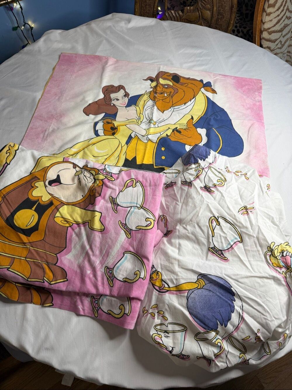 Disney Beauty and the Beast Vintage 90s 3 Piece Twin Sheet Set Belle Pink